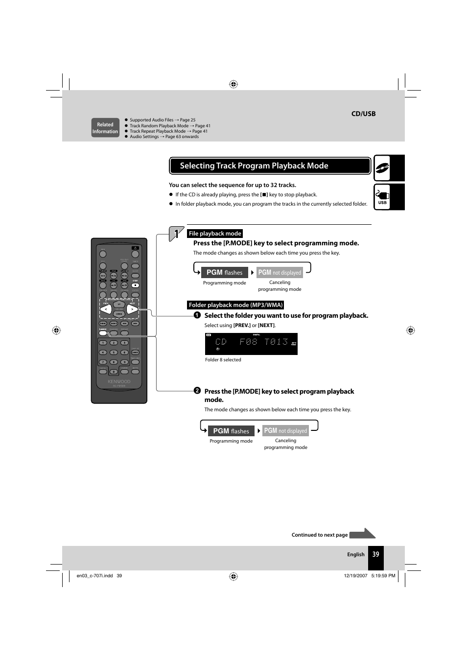 Selecting track program playback mode | Kenwood C-707I User Manual | Page 39 / 84