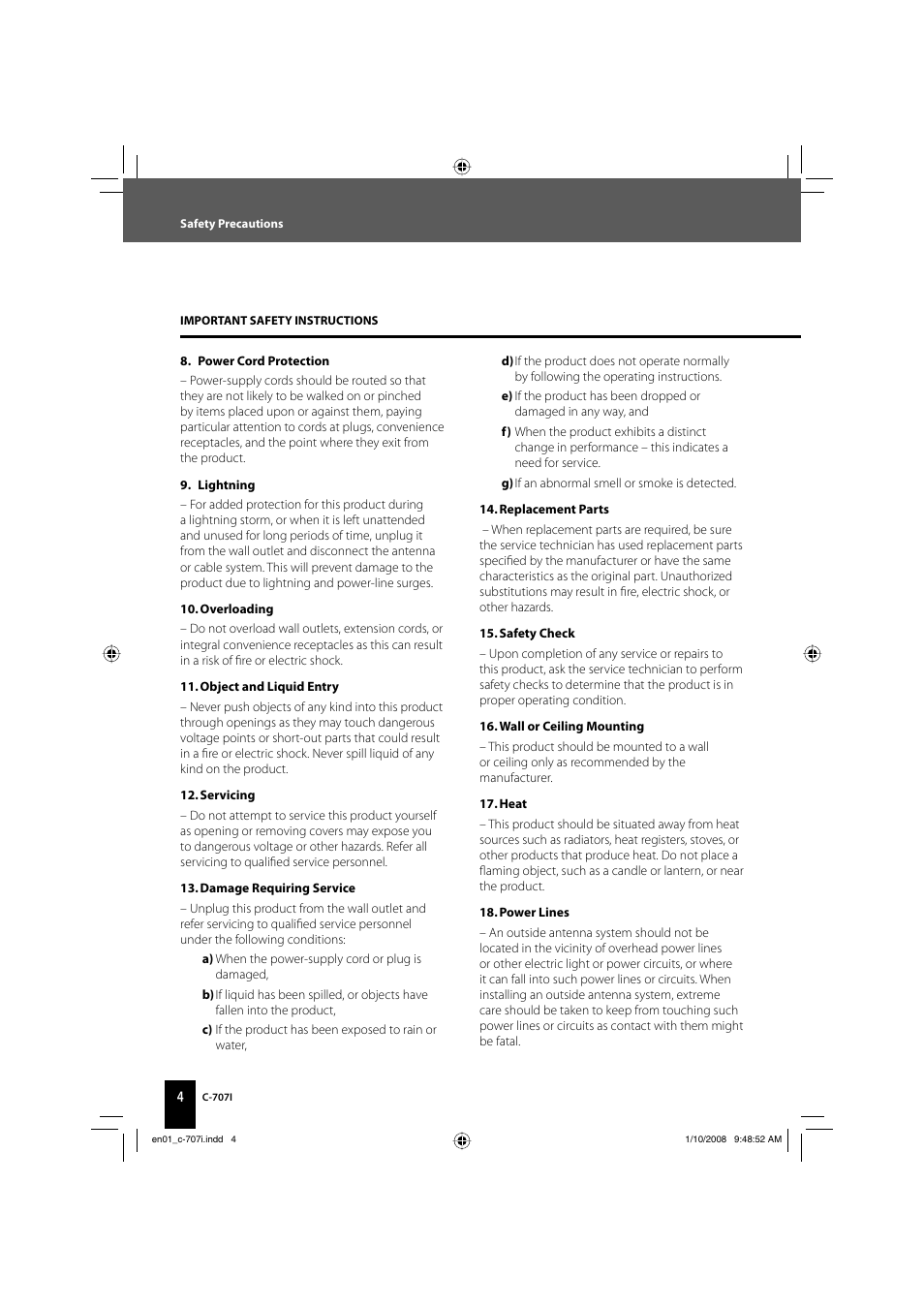 Kenwood C-707I User Manual | Page 4 / 84