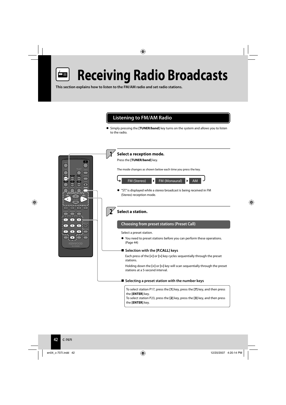 En04_c-707i.pdf, Receiving radio broadcasts | Kenwood C-707I User Manual | Page 42 / 84