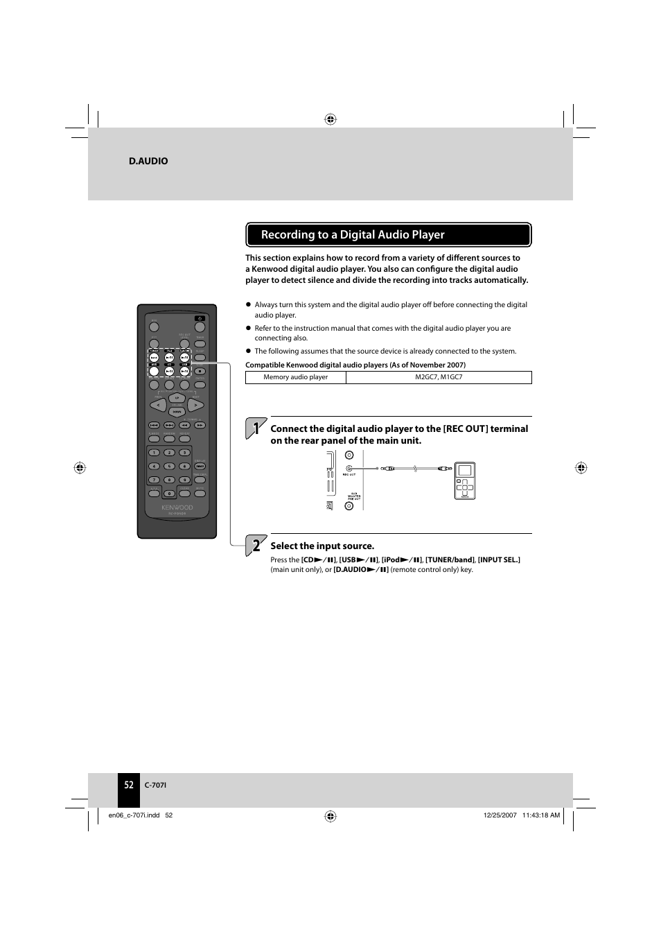 En06_c-707i.pdf, Recording to a digital audio player | Kenwood C-707I User Manual | Page 52 / 84