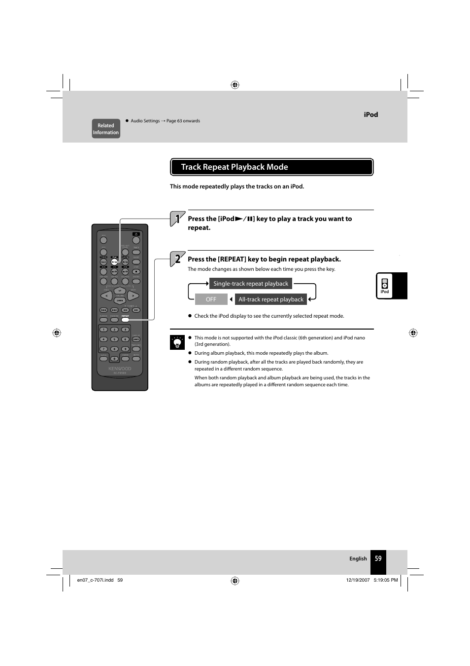 Track repeat playback mode | Kenwood C-707I User Manual | Page 59 / 84