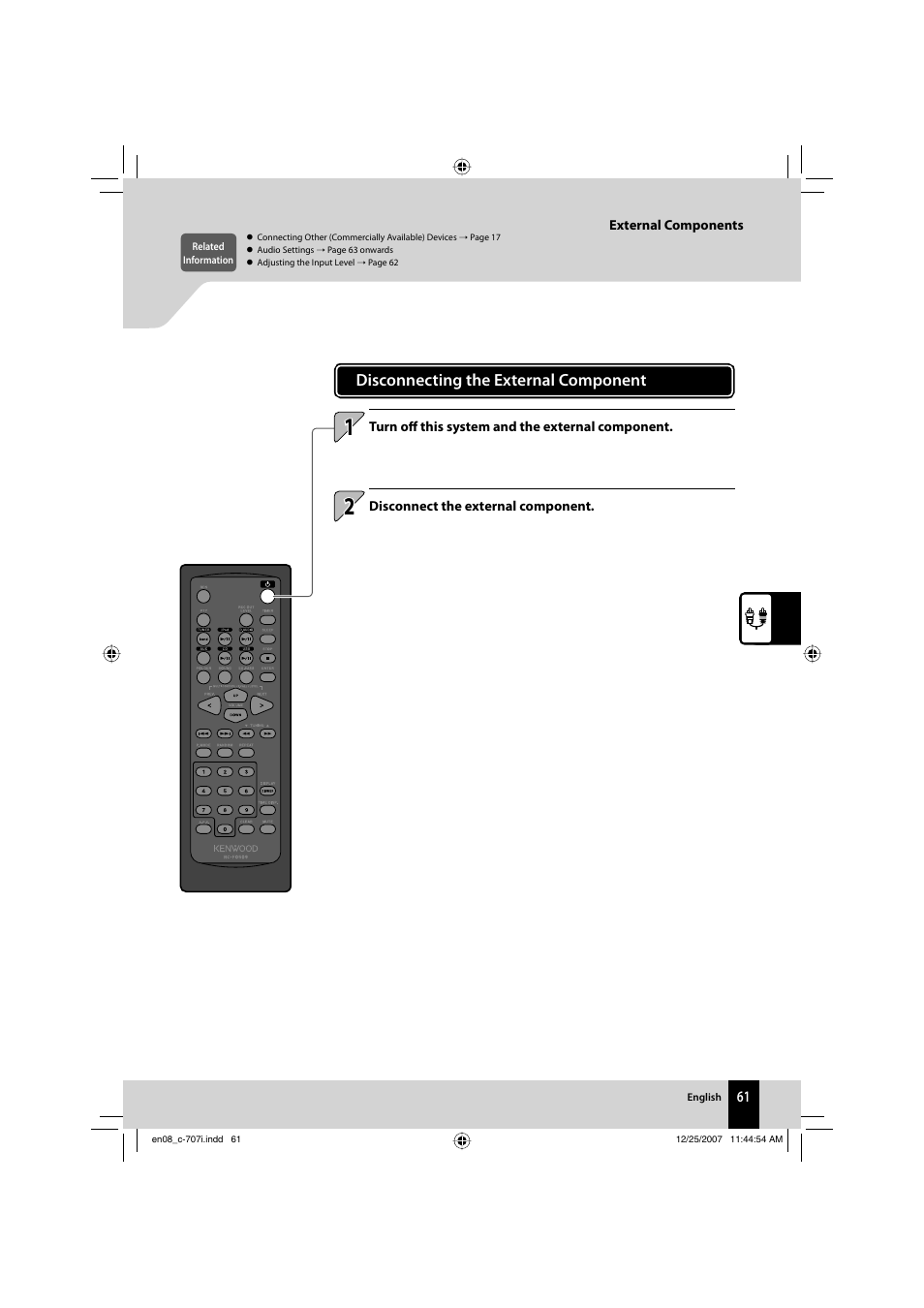 Disconnecting the external component | Kenwood C-707I User Manual | Page 61 / 84