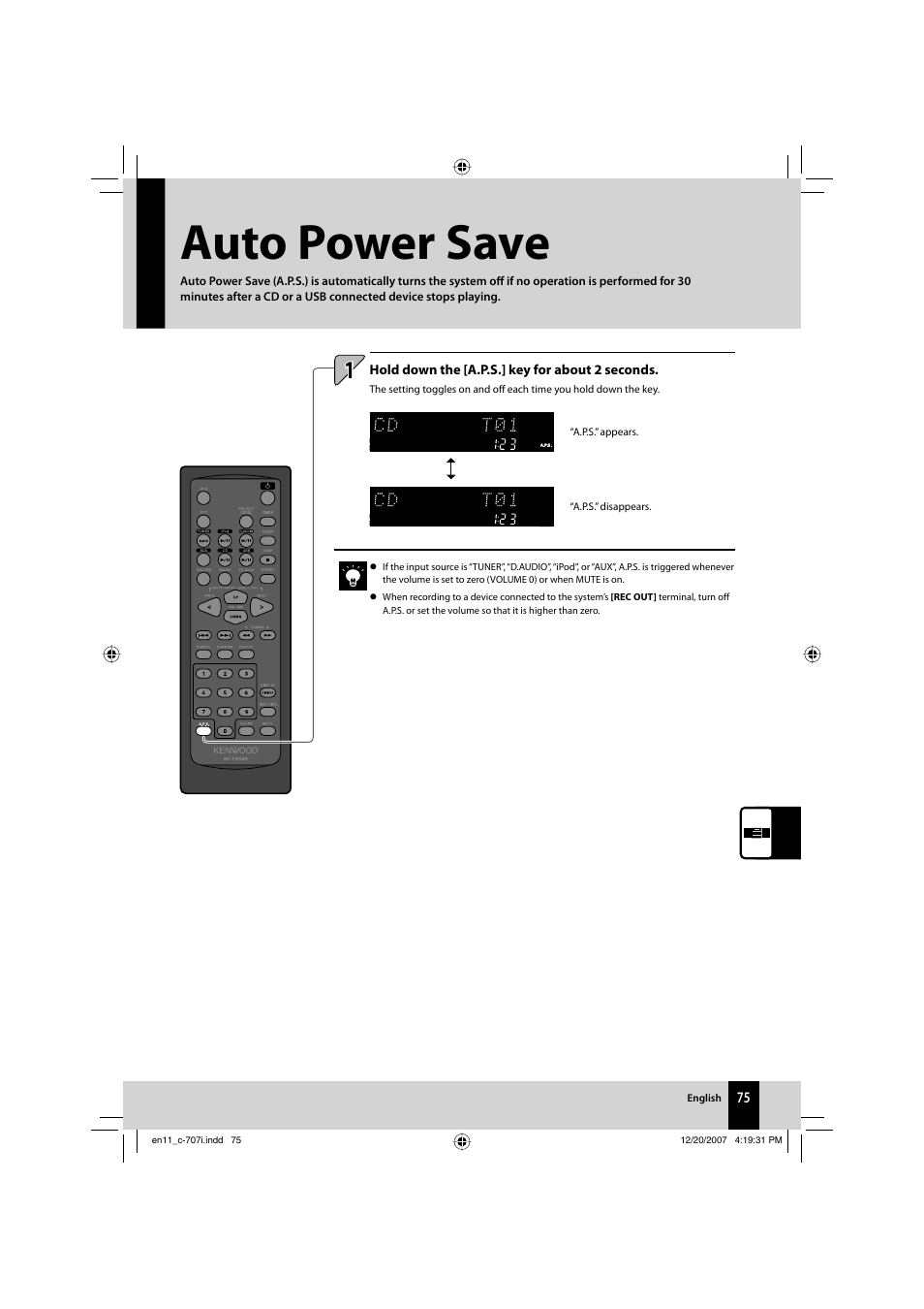 Auto power save | Kenwood C-707I User Manual | Page 75 / 84