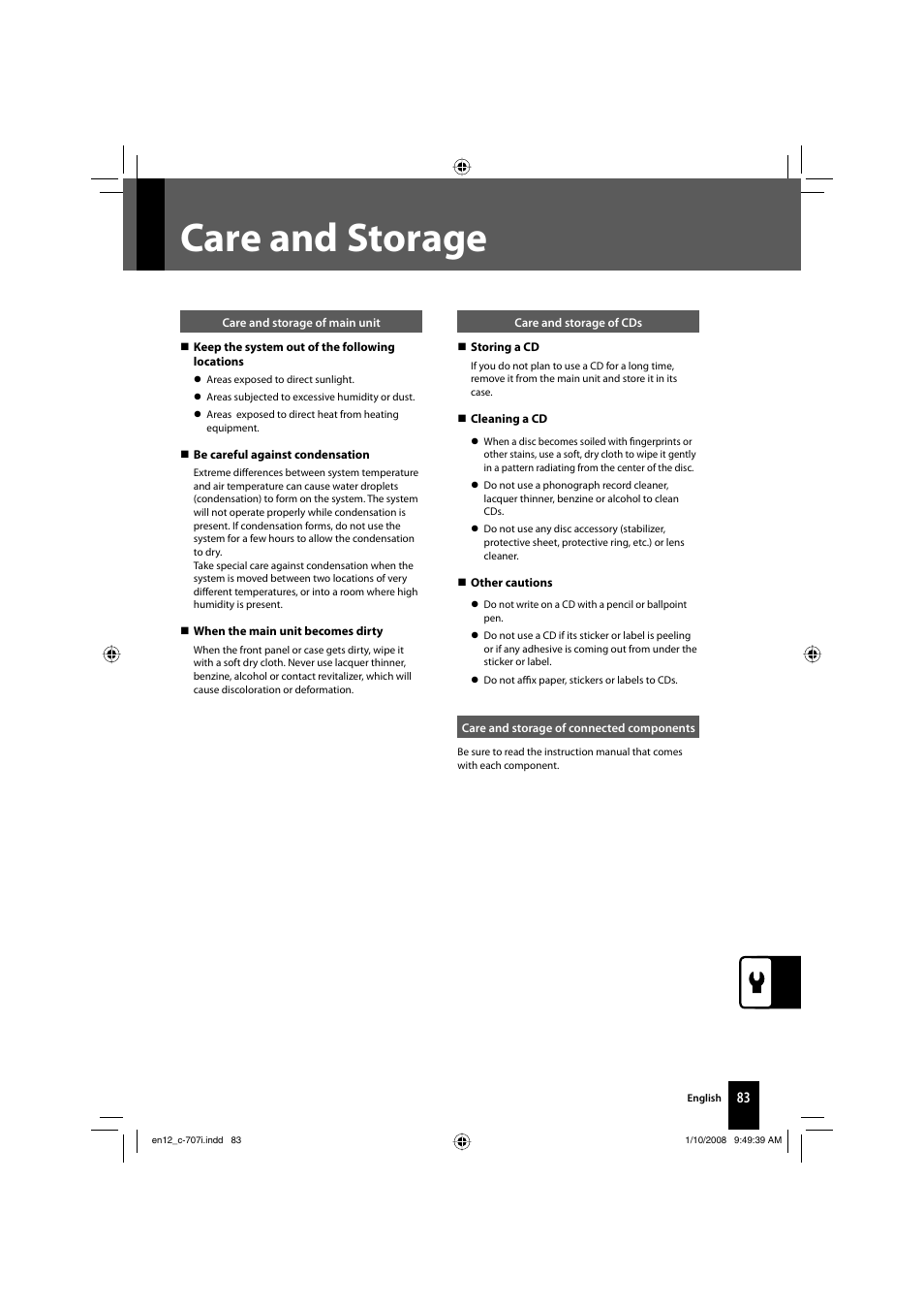 Care and storage | Kenwood C-707I User Manual | Page 83 / 84