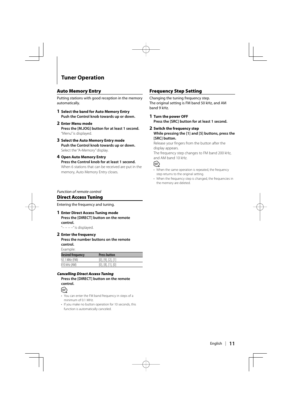 Tuner operation | Kenwood DPX-MP3110 User Manual | Page 11 / 25