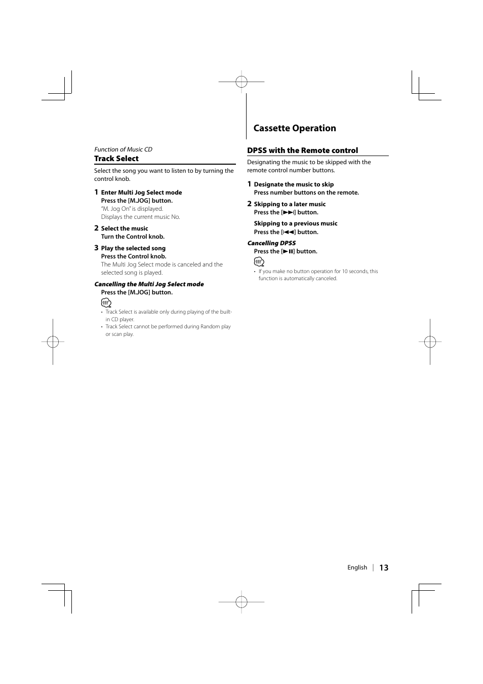 Cassette operation | Kenwood DPX-MP3110 User Manual | Page 13 / 25