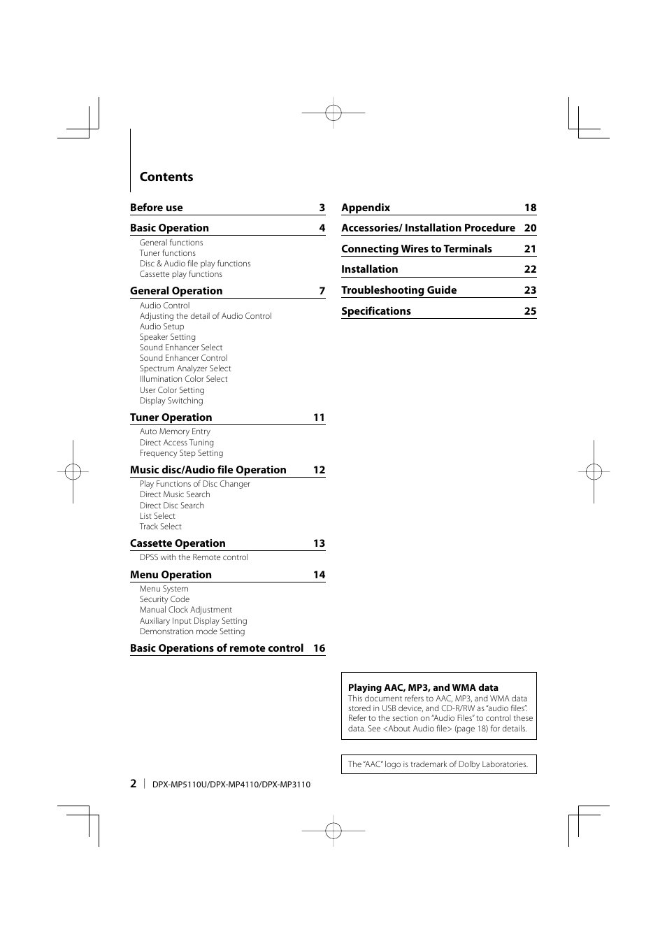 Kenwood DPX-MP3110 User Manual | Page 2 / 25