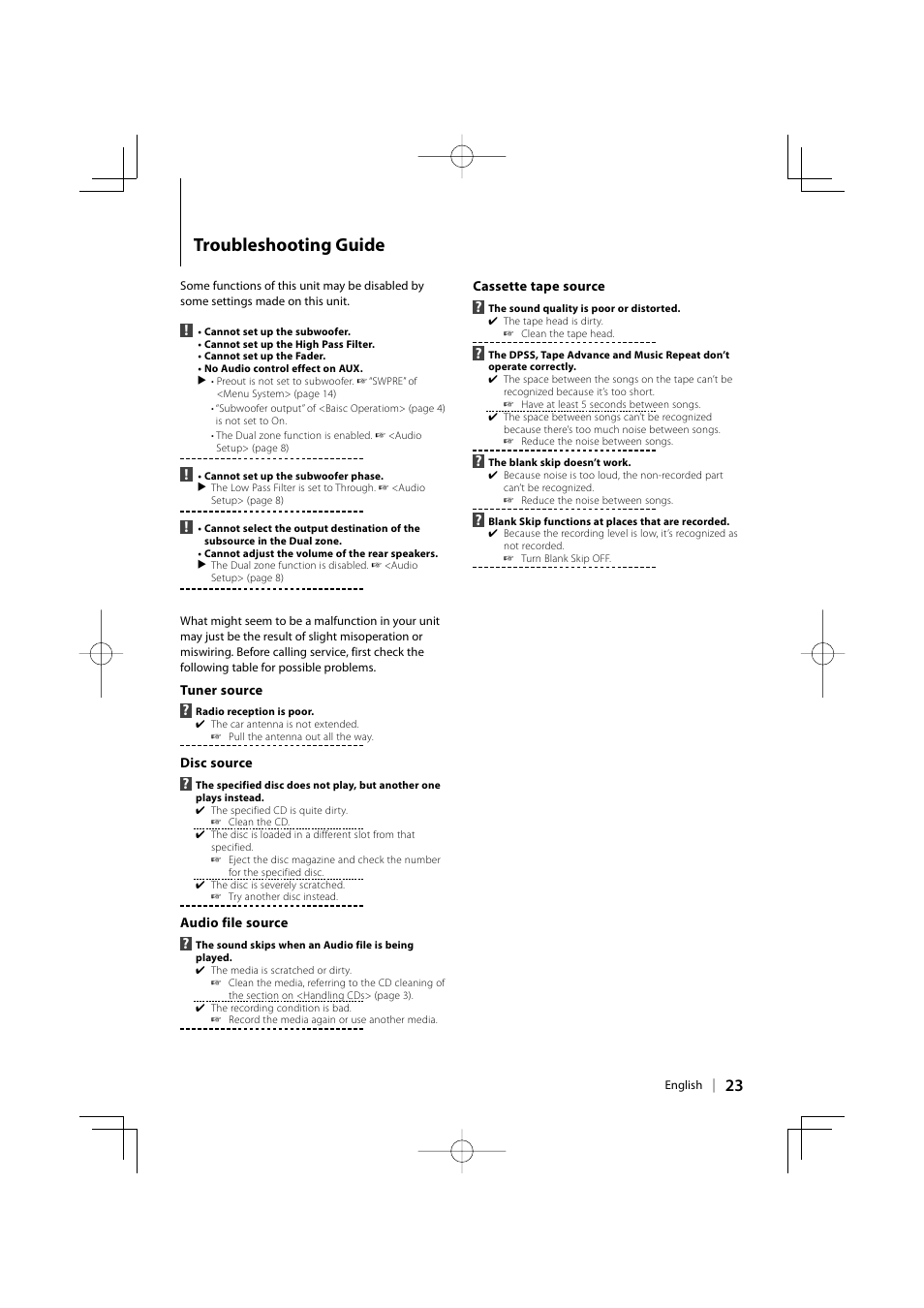 Troubleshooting guide | Kenwood DPX-MP3110 User Manual | Page 23 / 25