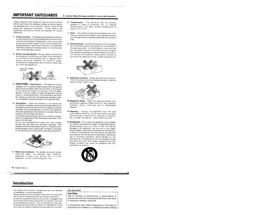 Im po rtant safeg uards, Caution | Kenwood DP-2060 User Manual | Page 4 / 20