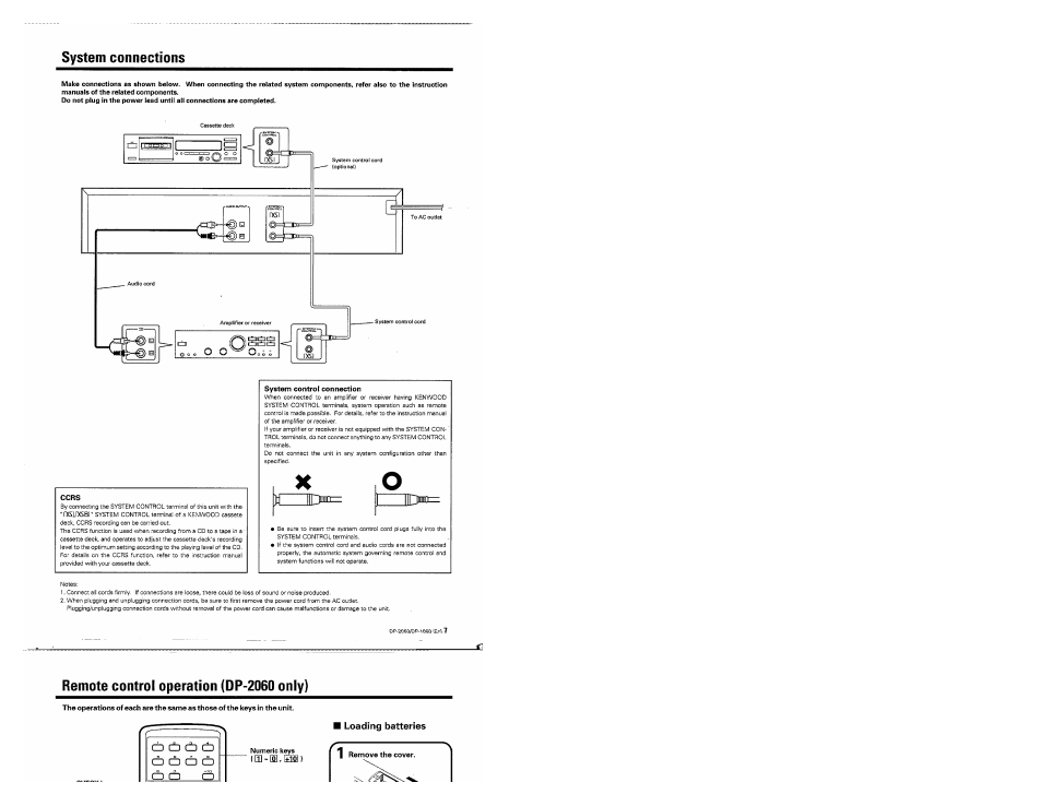 System connections, U iii>p | Kenwood DP-2060 User Manual | Page 7 / 20