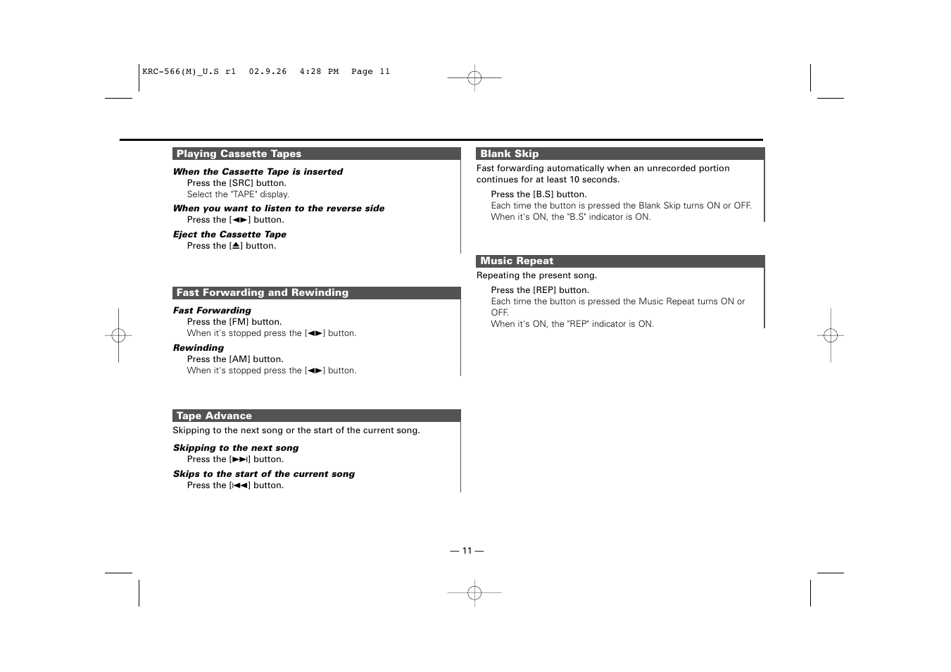 Kenwood KRC-566 User Manual | Page 11 / 24