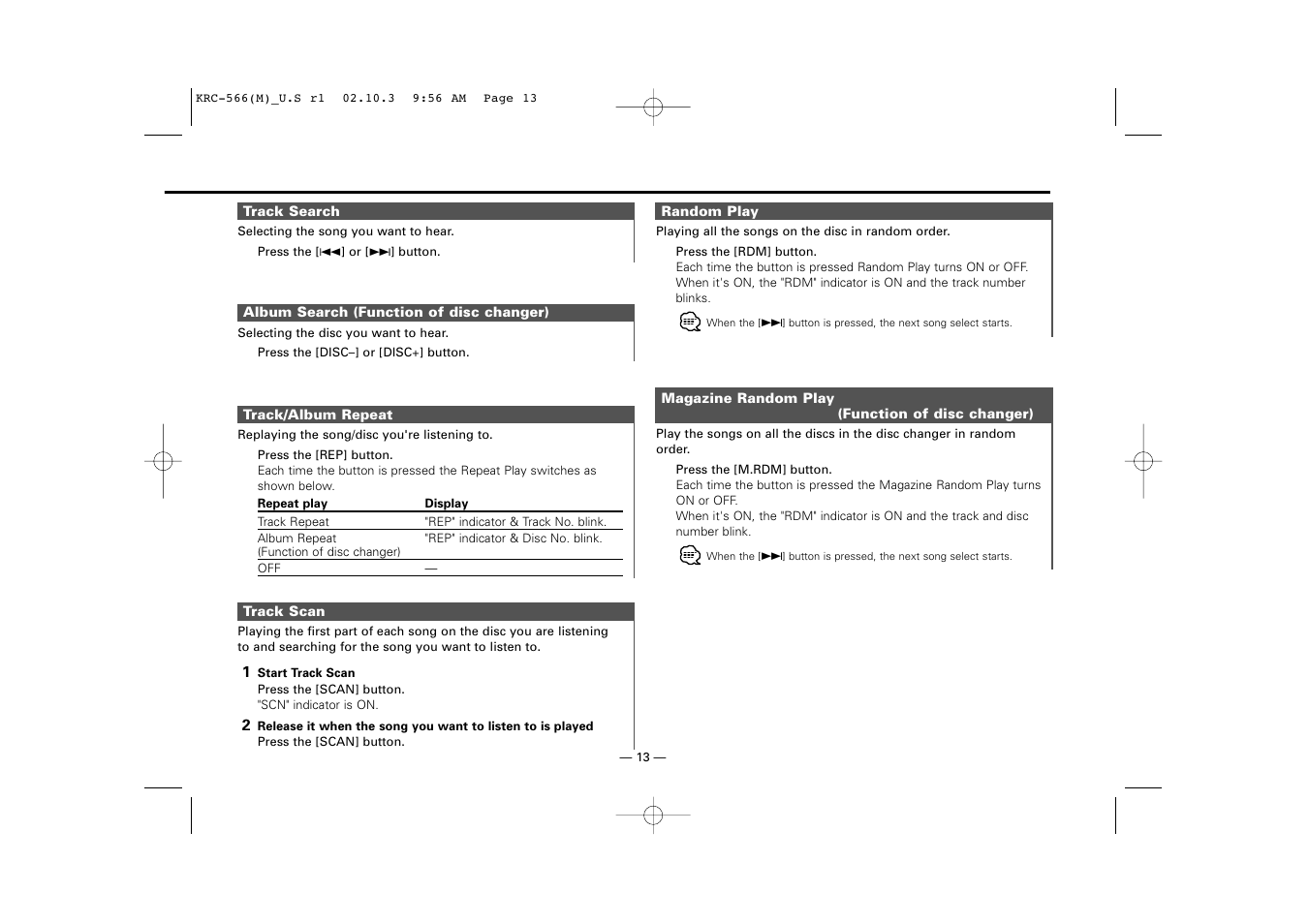 Kenwood KRC-566 User Manual | Page 13 / 24