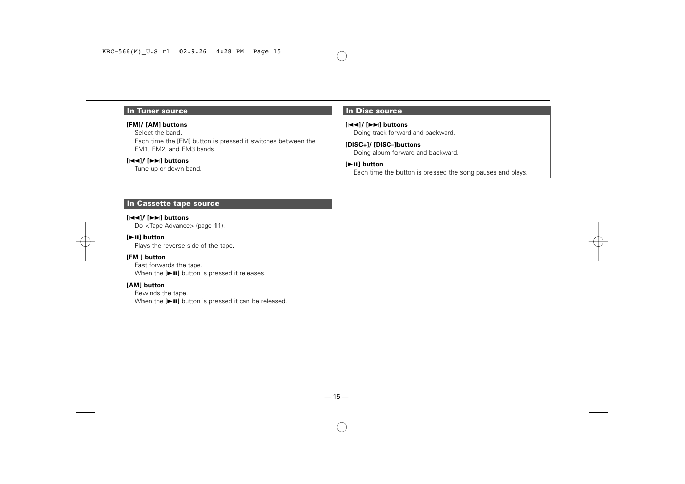 Kenwood KRC-566 User Manual | Page 15 / 24