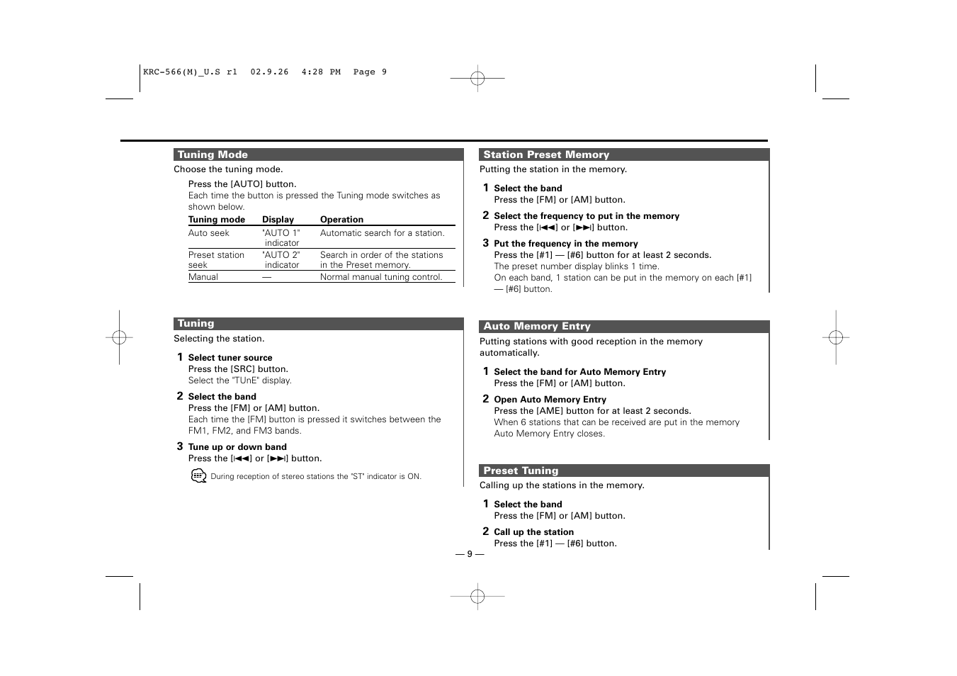 Kenwood KRC-566 User Manual | Page 9 / 24