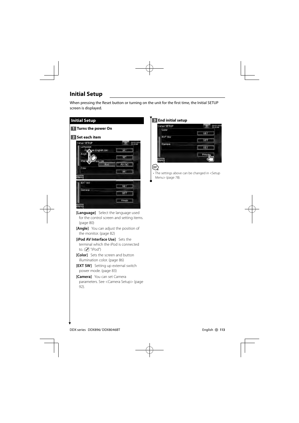 Initial setup | Kenwood DDX8046BT User Manual | Page 113 / 124