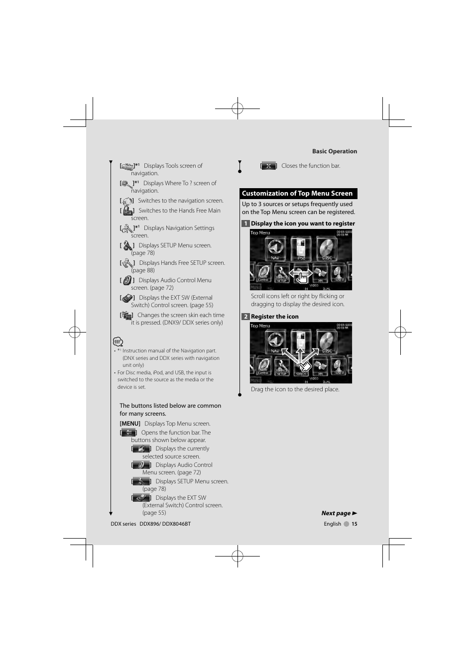 Kenwood DDX8046BT User Manual | Page 15 / 124