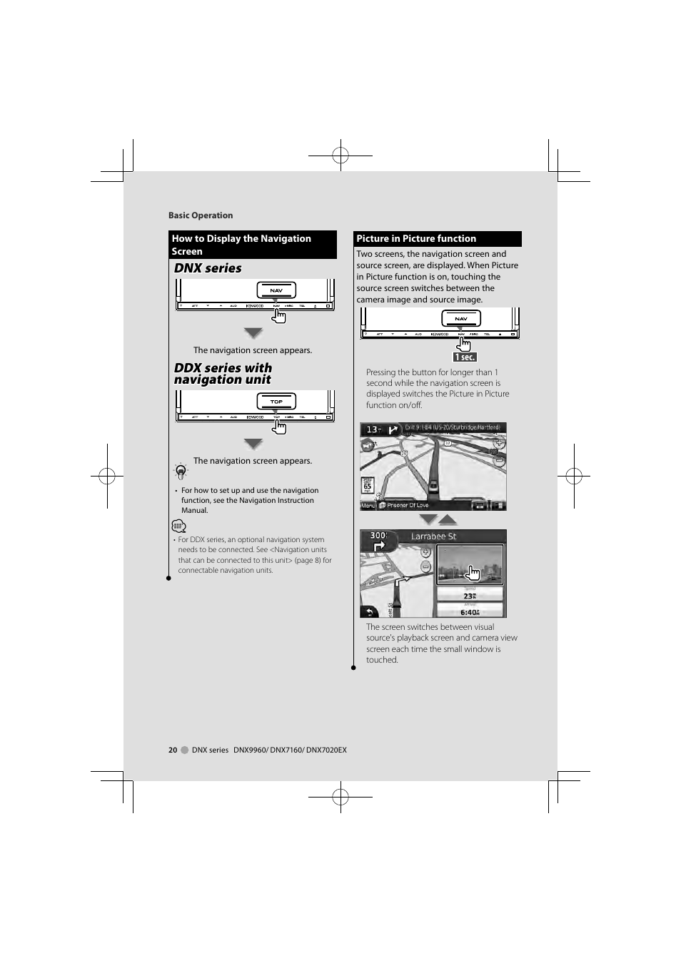 Dnx series, Ddx series with, Ddx series with navigation unit navigation unit | Kenwood DDX8046BT User Manual | Page 20 / 124