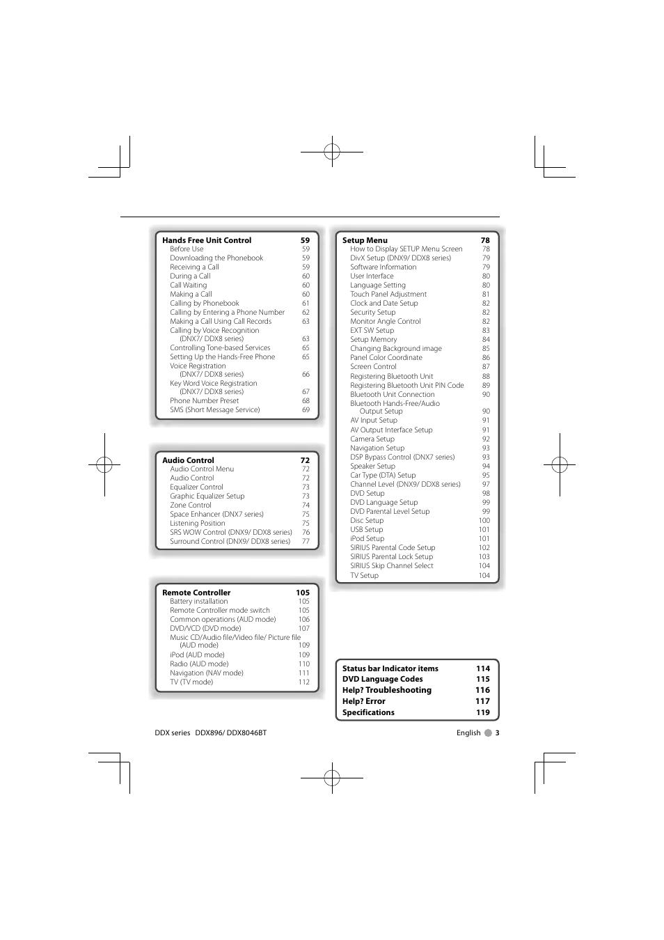 Kenwood DDX8046BT User Manual | Page 3 / 124