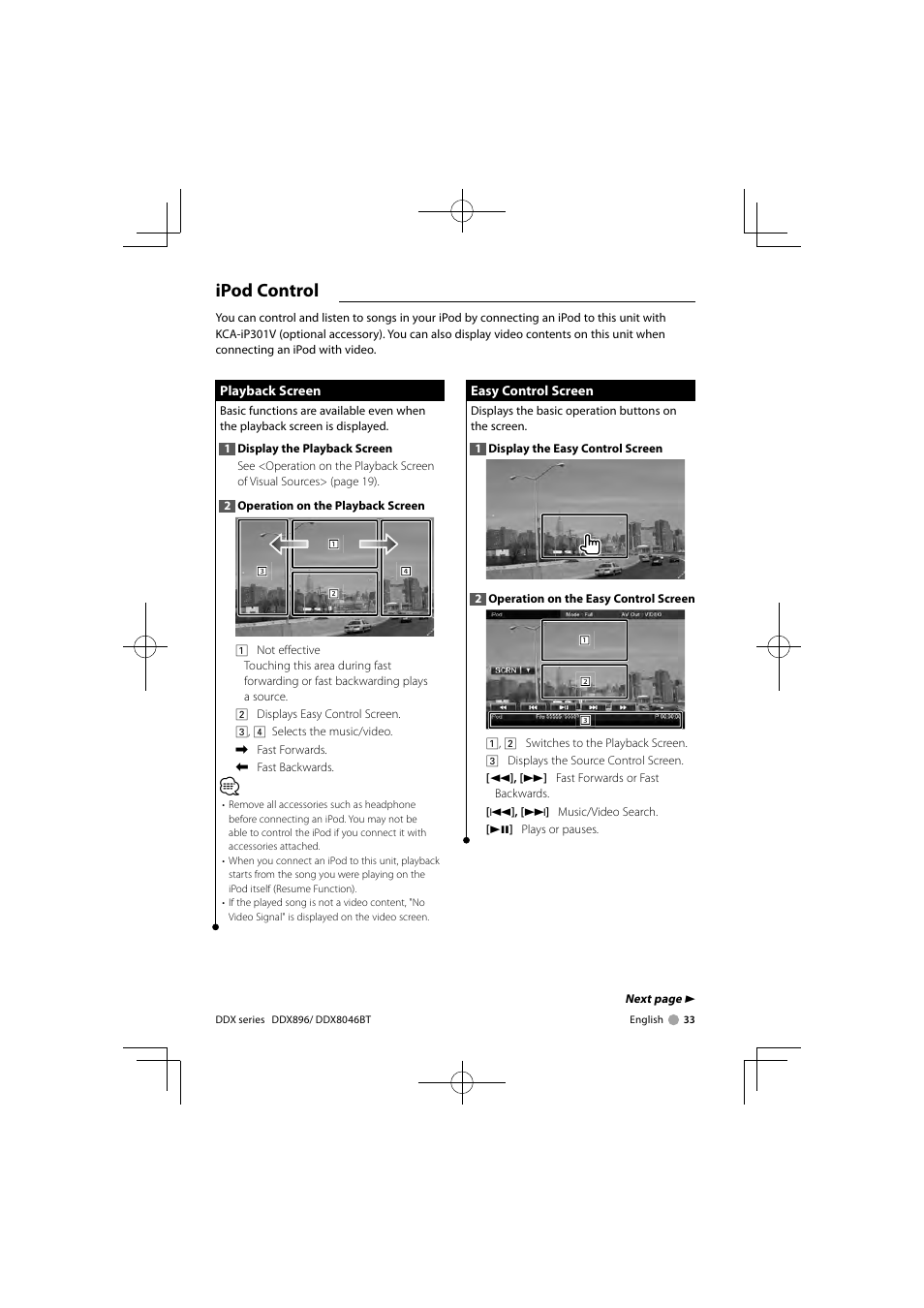 Ipod control | Kenwood DDX8046BT User Manual | Page 33 / 124