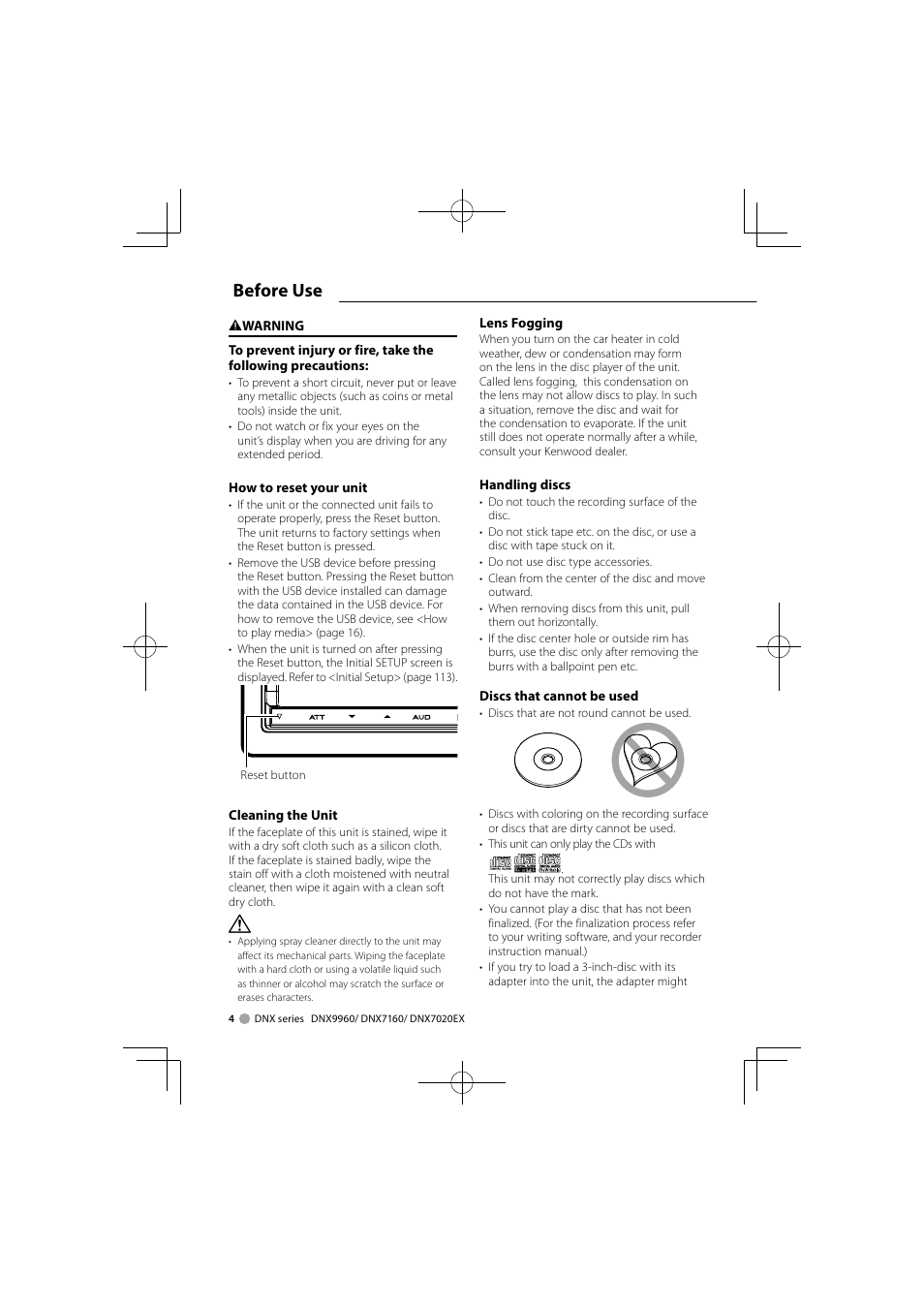 Before use | Kenwood DDX8046BT User Manual | Page 4 / 124