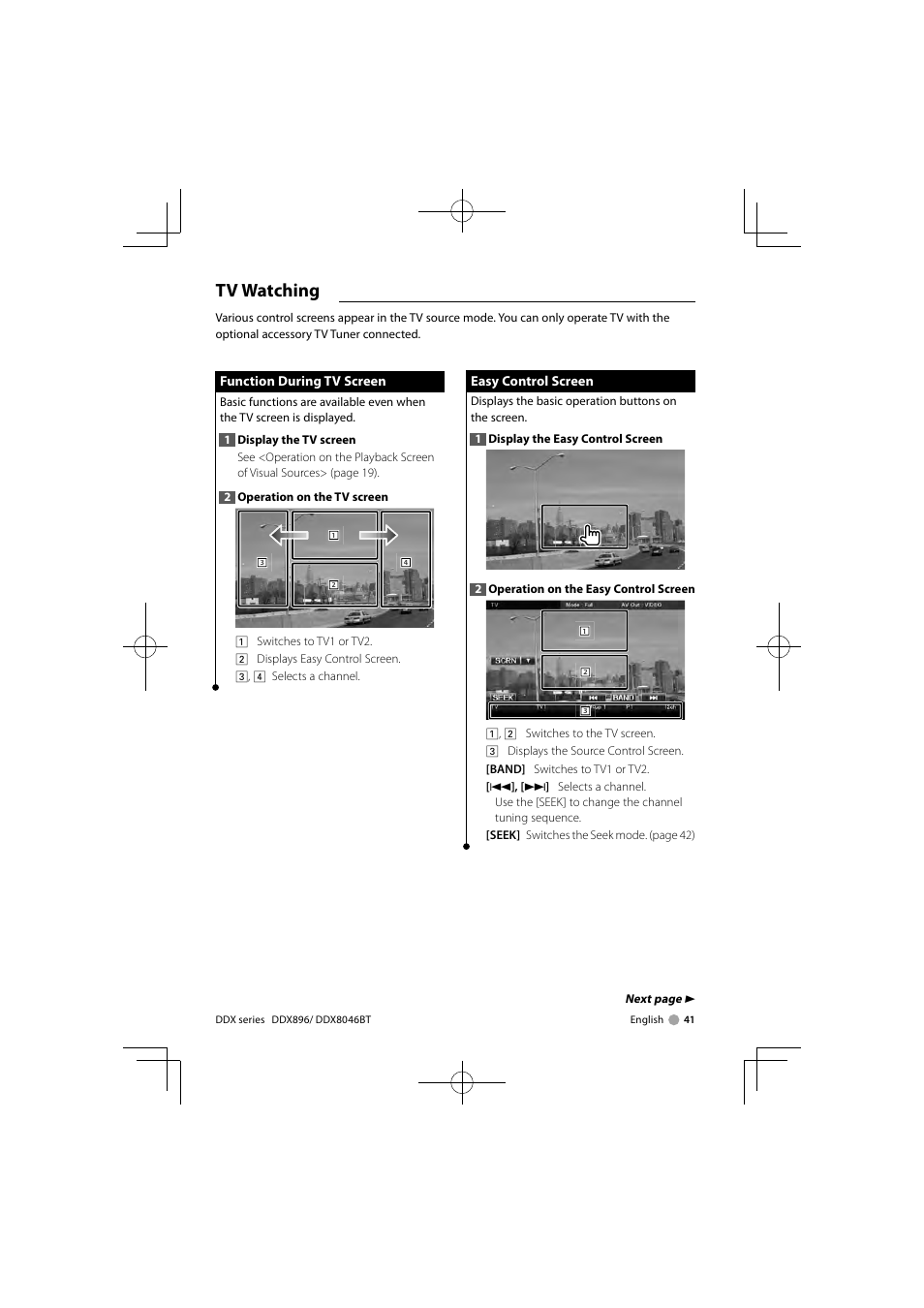 Tv watching | Kenwood DDX8046BT User Manual | Page 41 / 124