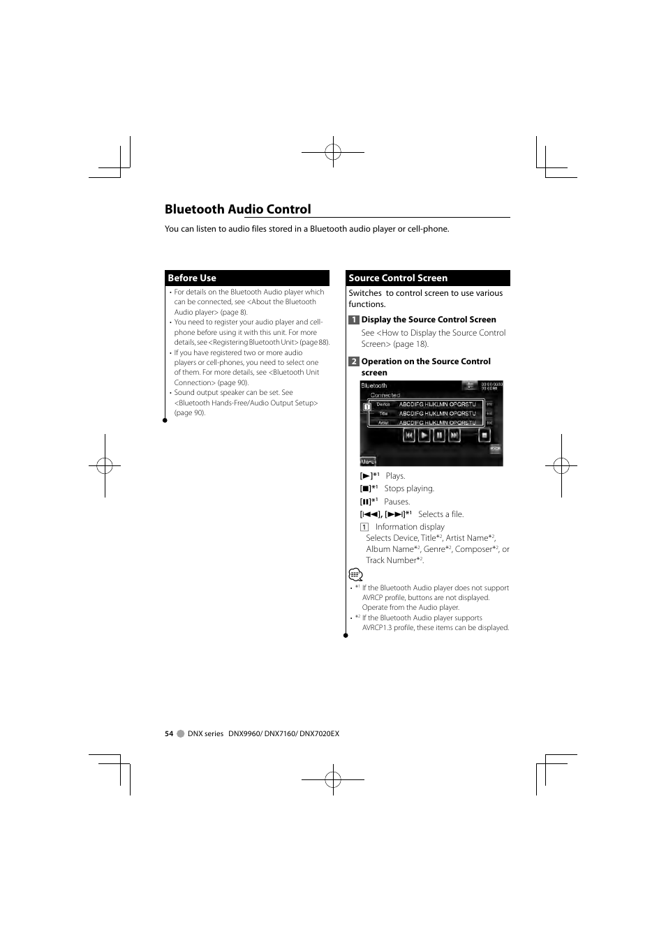 Bluetooth audio control | Kenwood DDX8046BT User Manual | Page 54 / 124