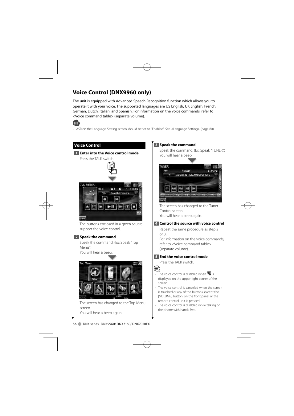 Voice control (dnx9960 only) | Kenwood DDX8046BT User Manual | Page 56 / 124