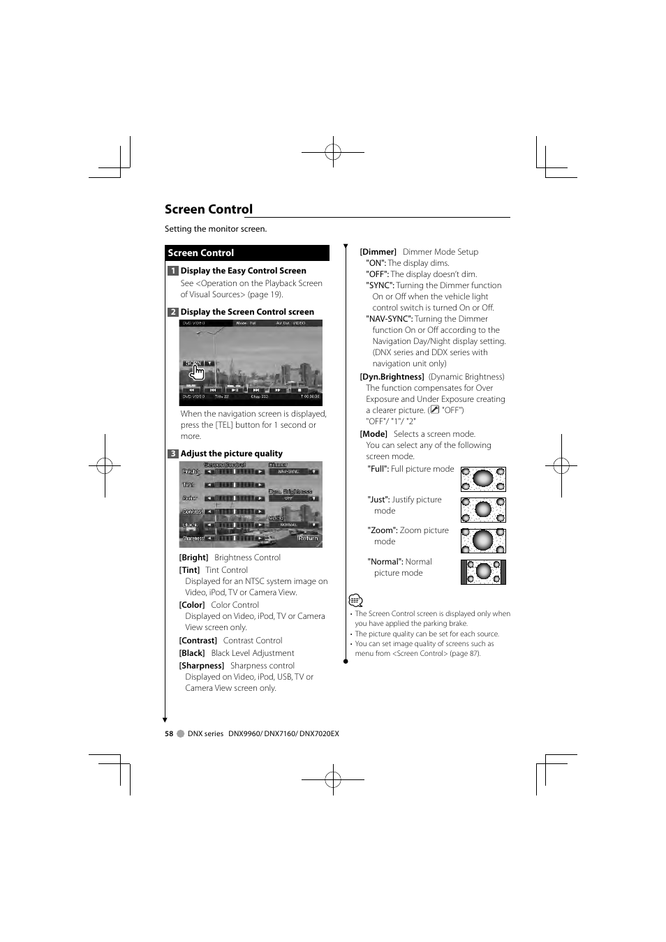 Screen control | Kenwood DDX8046BT User Manual | Page 58 / 124