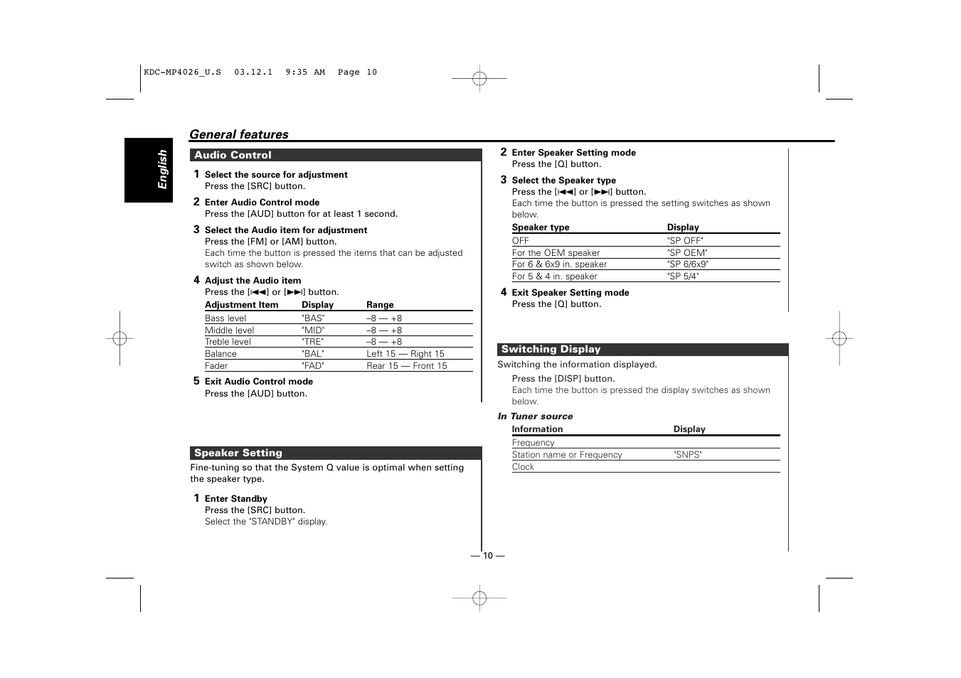 Kenwood KDC-MP4026 User Manual | Page 10 / 32