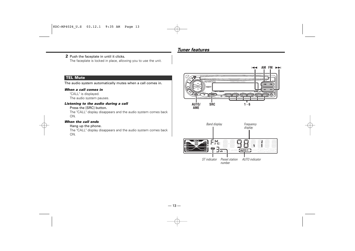 Tuner features | Kenwood KDC-MP4026 User Manual | Page 13 / 32