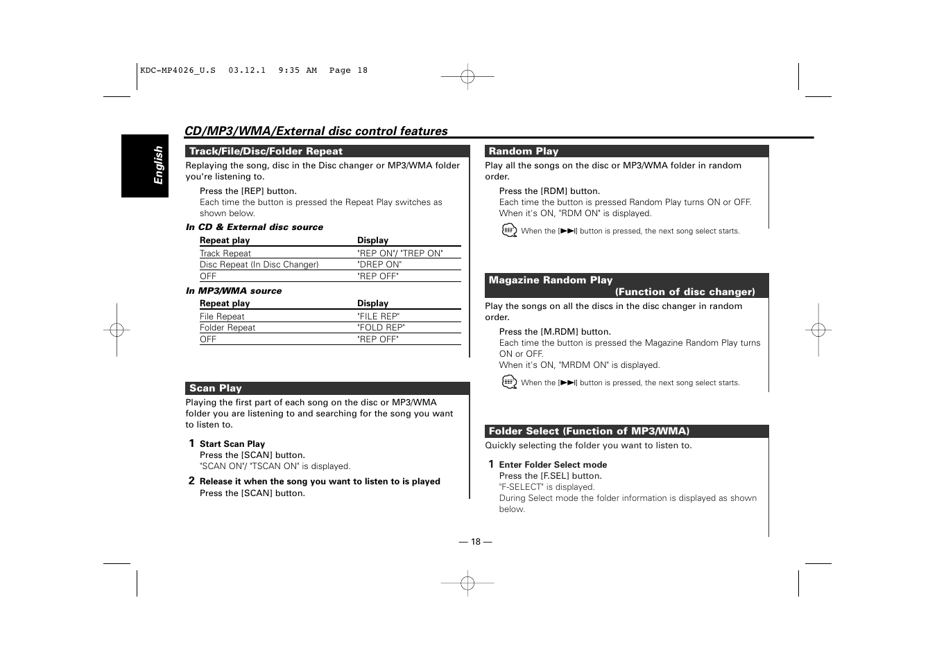 Kenwood KDC-MP4026 User Manual | Page 18 / 32
