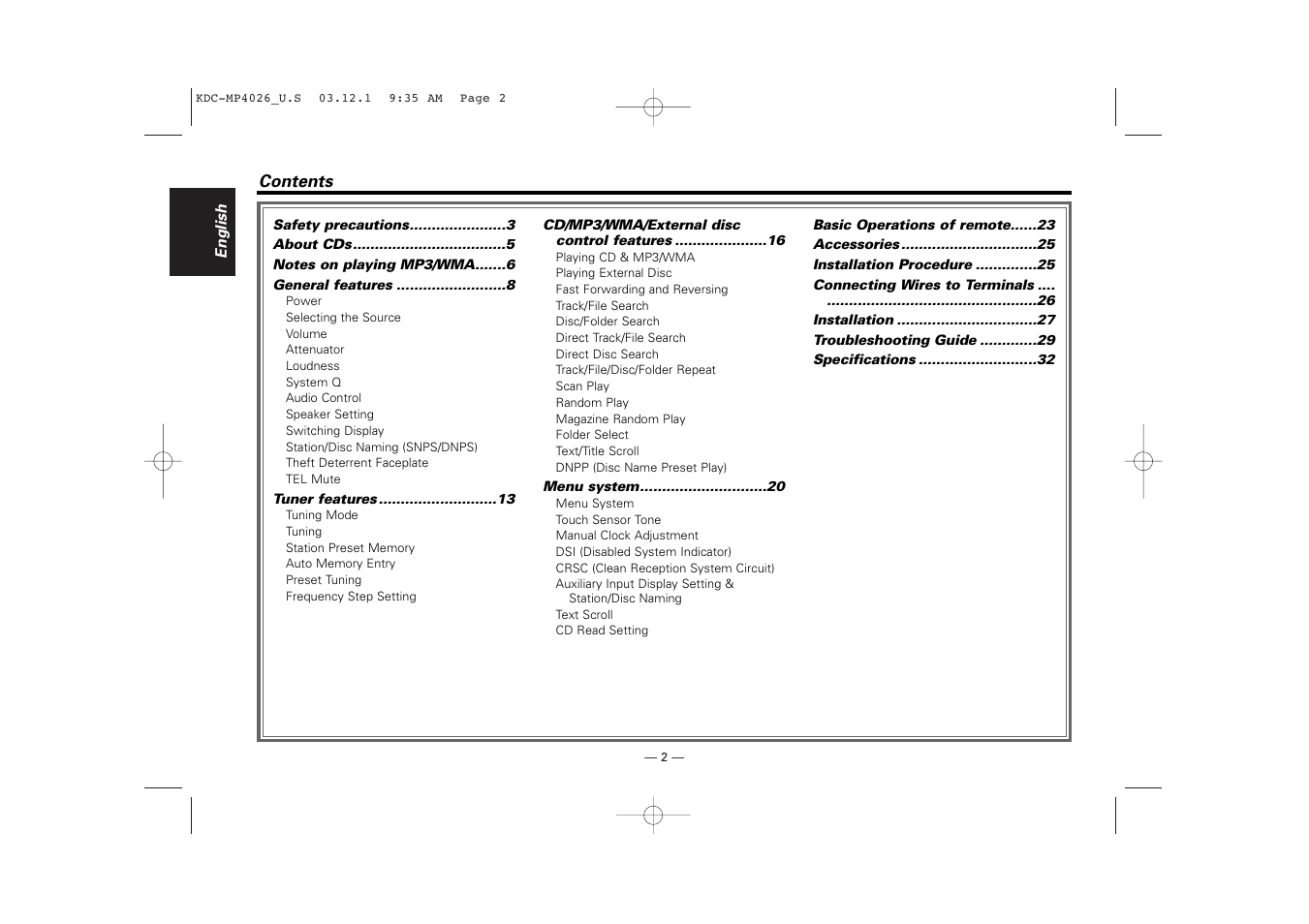 Kenwood KDC-MP4026 User Manual | Page 2 / 32