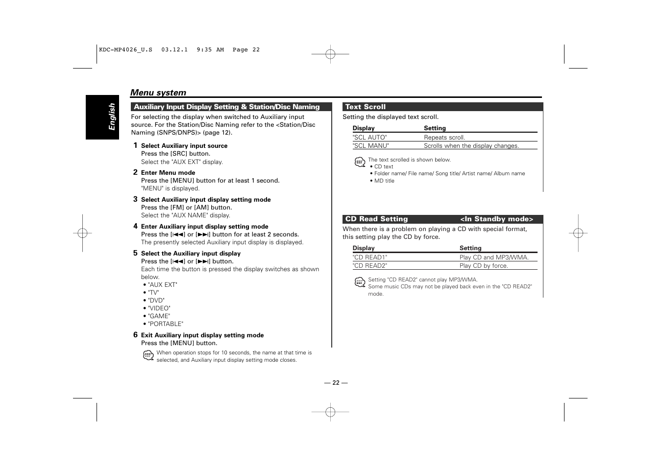 Kenwood KDC-MP4026 User Manual | Page 22 / 32