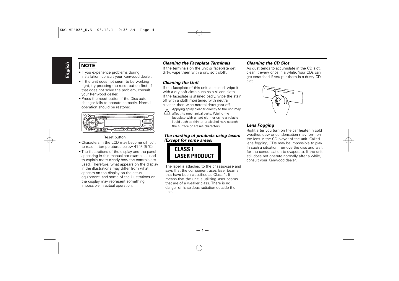 Kenwood KDC-MP4026 User Manual | Page 4 / 32