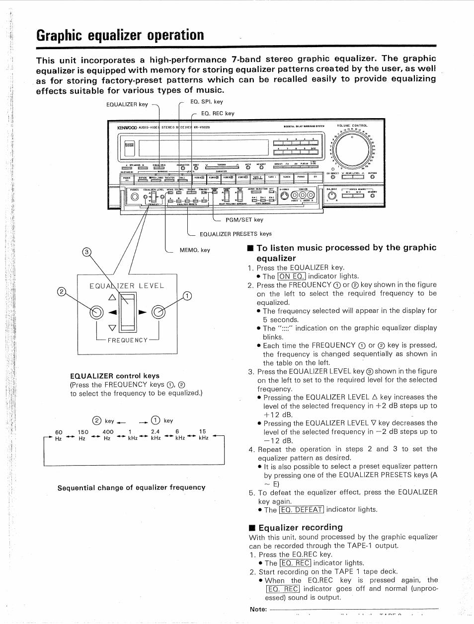 Graphic equalizer operation, I ''-'iji, Equalizer recording | Kenwood KR-V9020 User Manual | Page 24 / 44