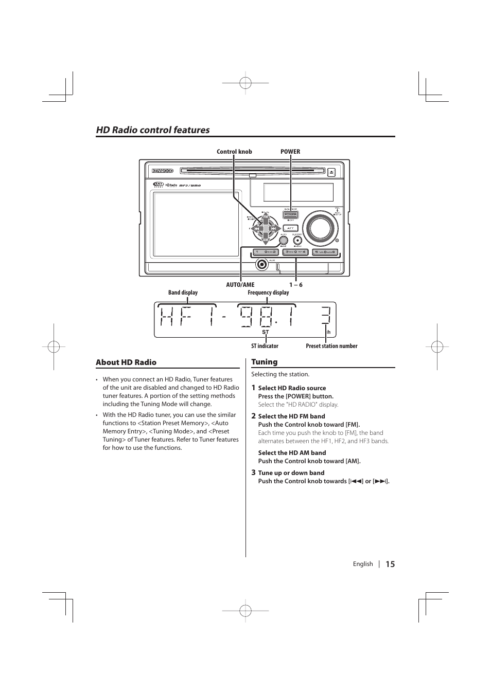 Hd radio control features | Kenwood DNR-1000U User Manual | Page 15 / 68