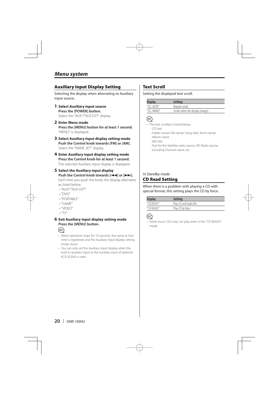 Menu system | Kenwood DNR-1000U User Manual | Page 20 / 68