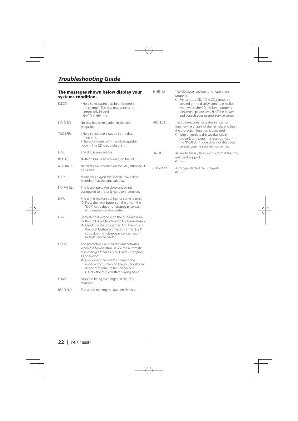 Troubleshooting guide | Kenwood DNR-1000U User Manual | Page 22 / 68