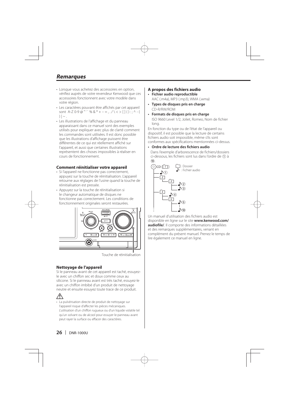 Remarques | Kenwood DNR-1000U User Manual | Page 26 / 68