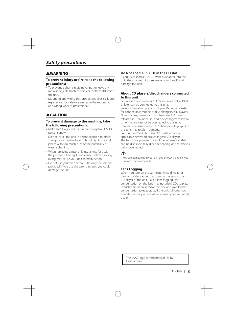 Safety precautions | Kenwood DNR-1000U User Manual | Page 3 / 68