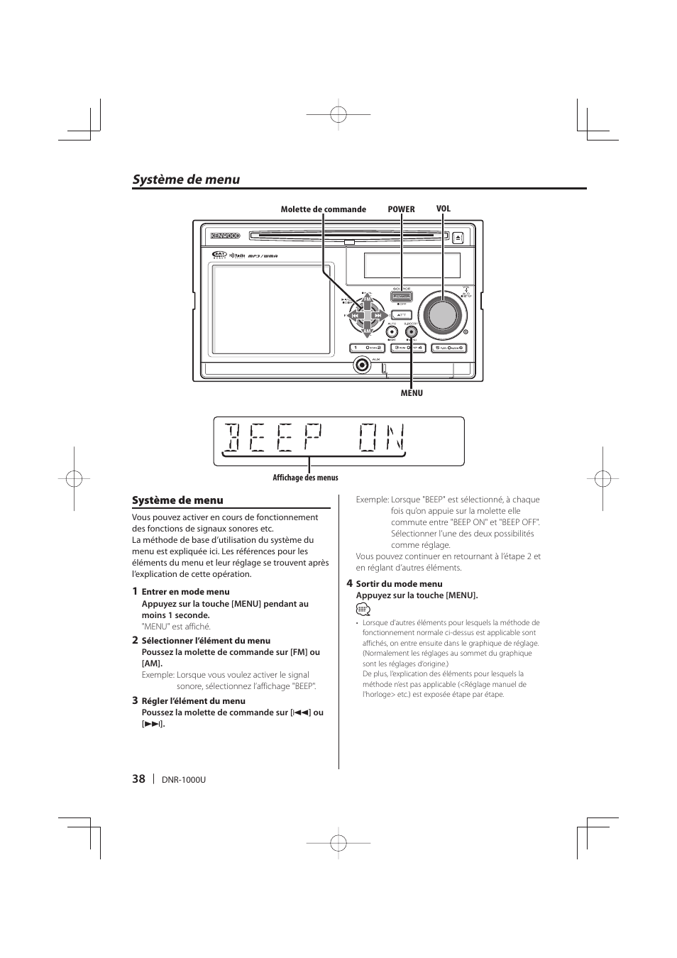 Système de menu | Kenwood DNR-1000U User Manual | Page 38 / 68