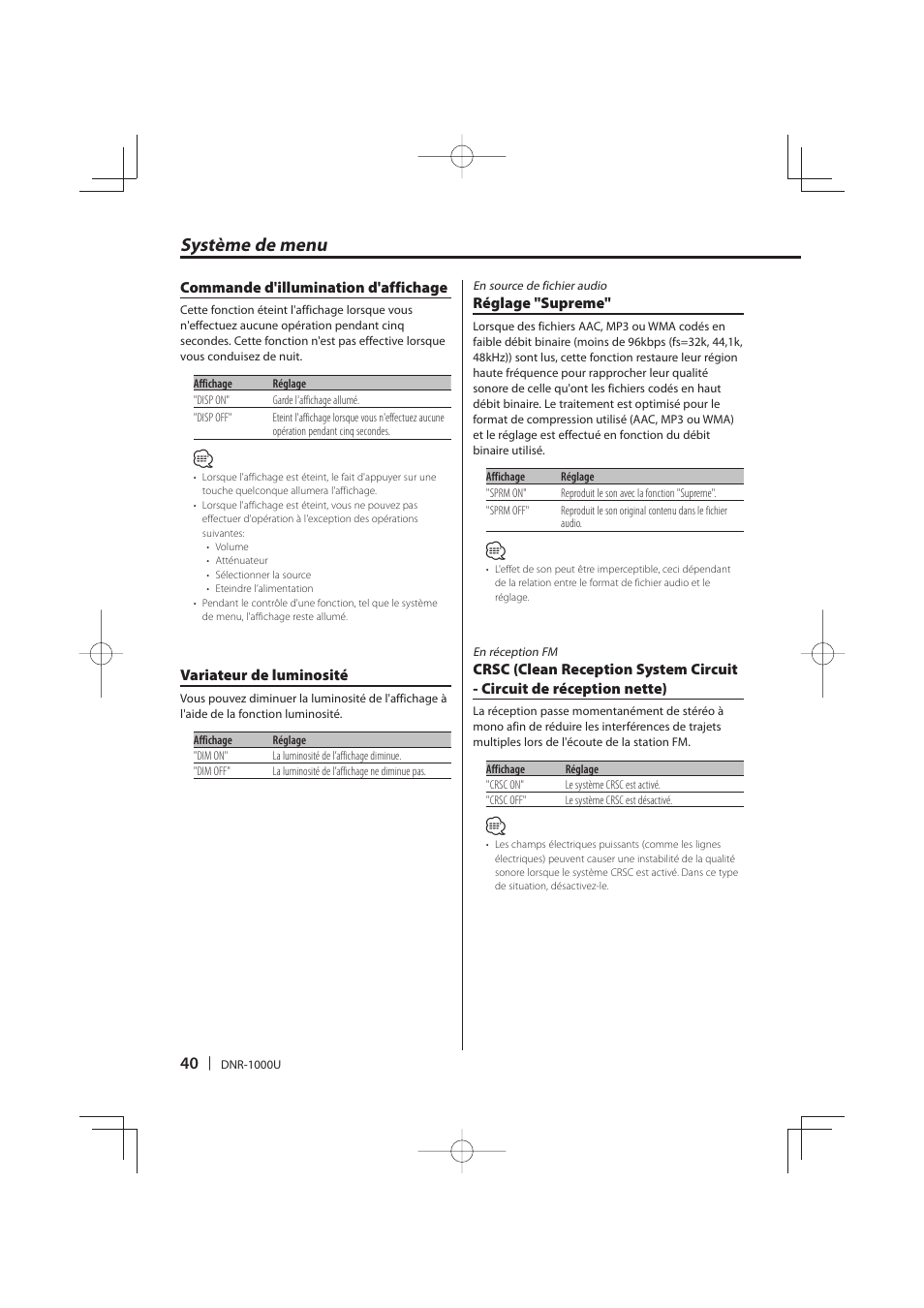 Système de menu | Kenwood DNR-1000U User Manual | Page 40 / 68