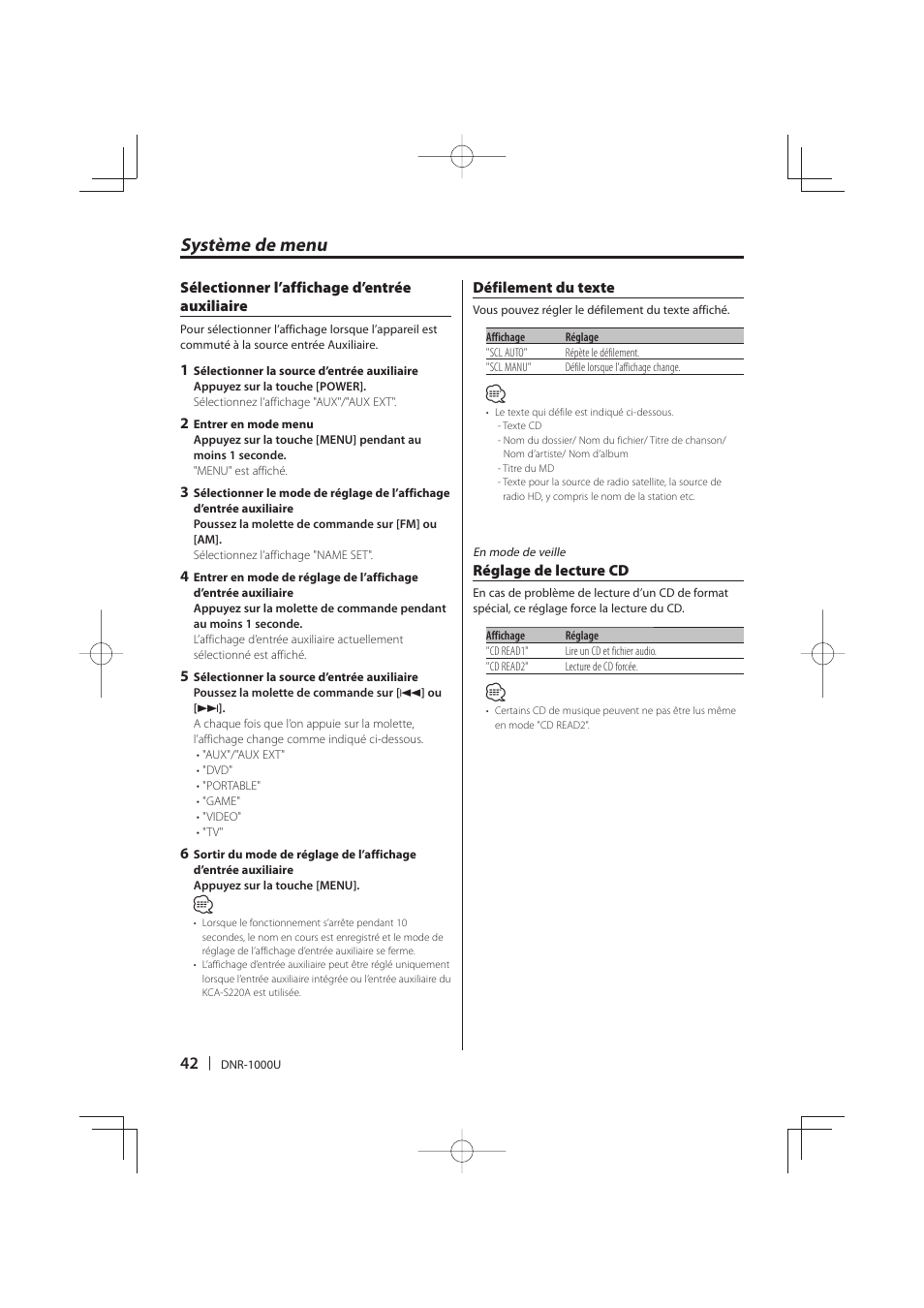 Système de menu | Kenwood DNR-1000U User Manual | Page 42 / 68