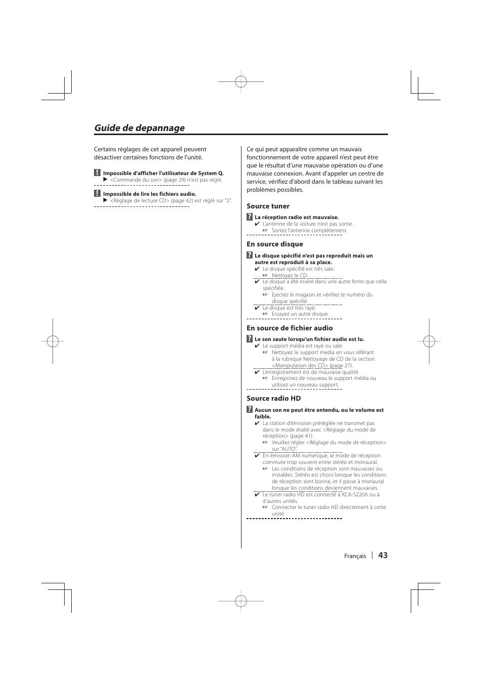 Guide de depannage | Kenwood DNR-1000U User Manual | Page 43 / 68