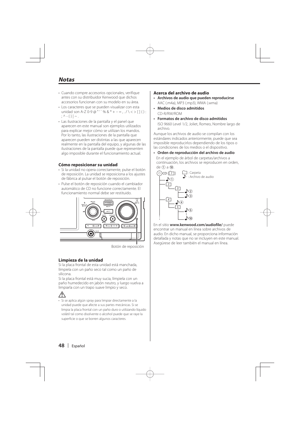 Notas | Kenwood DNR-1000U User Manual | Page 48 / 68