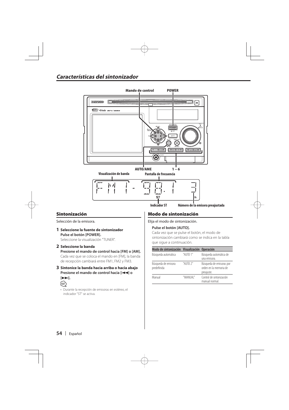 Características del sintonizador | Kenwood DNR-1000U User Manual | Page 54 / 68