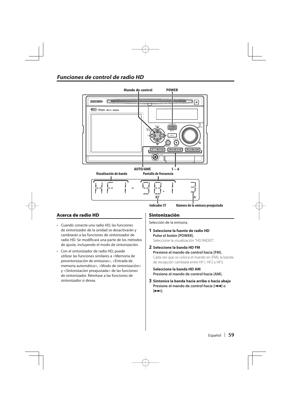 Funciones de control de radio hd | Kenwood DNR-1000U User Manual | Page 59 / 68