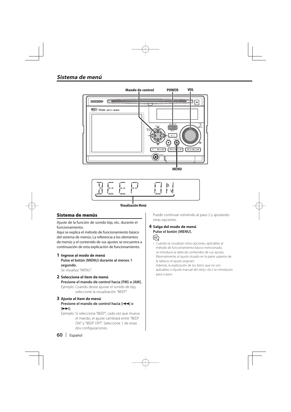 Sistema de menú | Kenwood DNR-1000U User Manual | Page 60 / 68