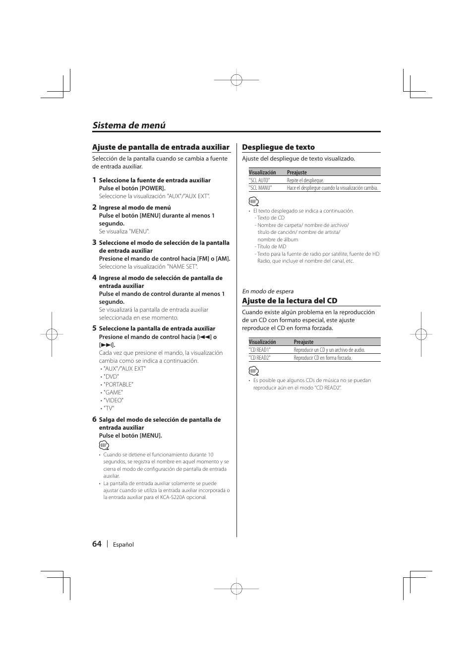 Sistema de menú | Kenwood DNR-1000U User Manual | Page 64 / 68