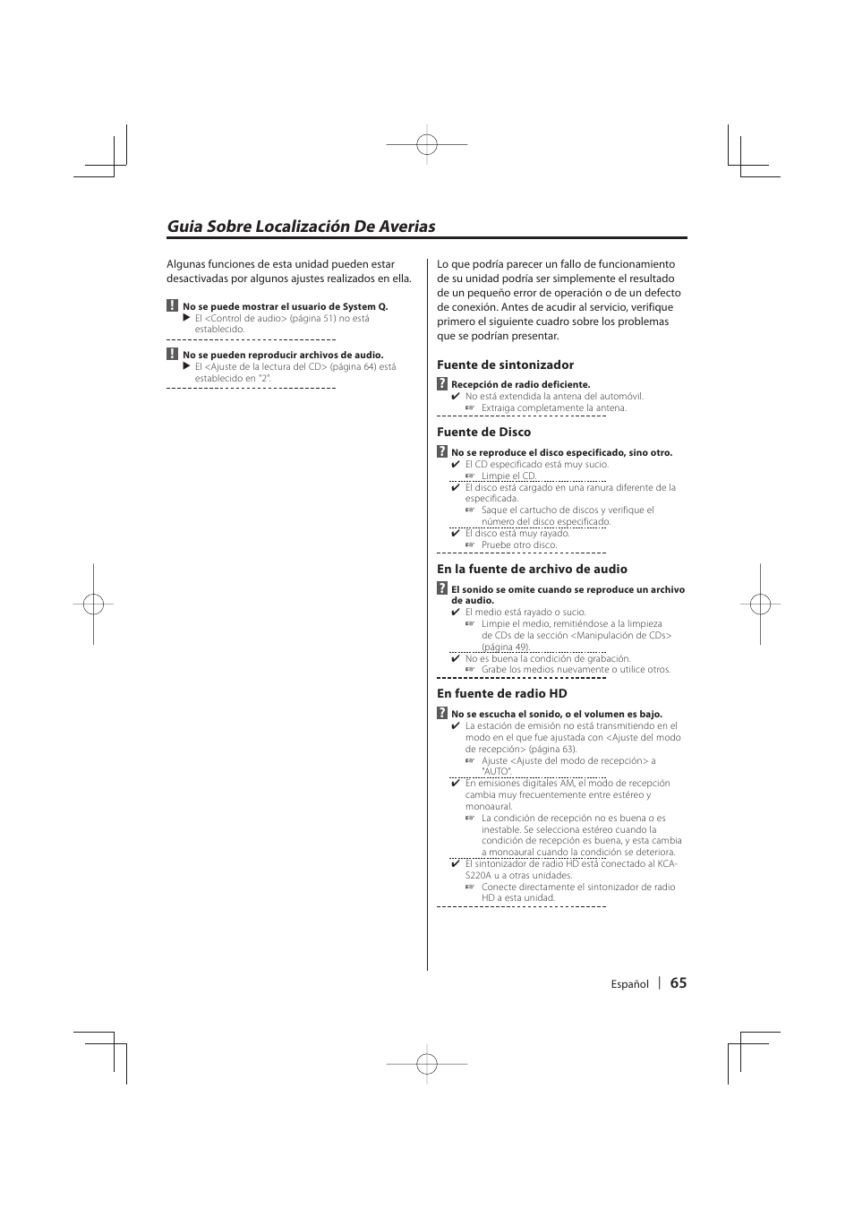 Guia sobre localización de averias | Kenwood DNR-1000U User Manual | Page 65 / 68